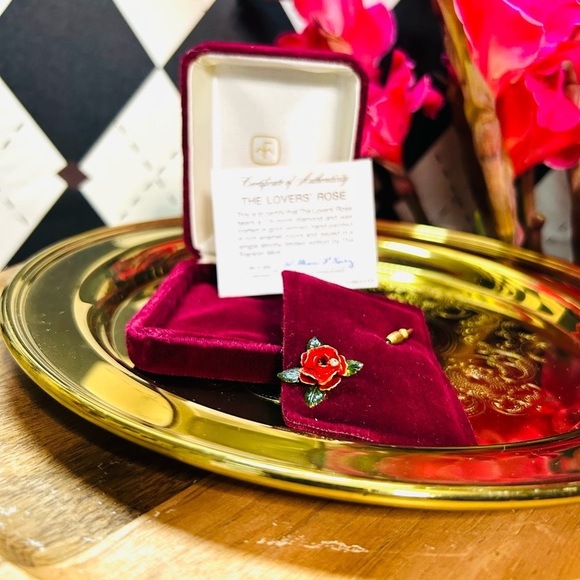 Diamond (1.5point) + Gold Plated Franklin Mint The Lover’s Rose Pin LTD Ed'78